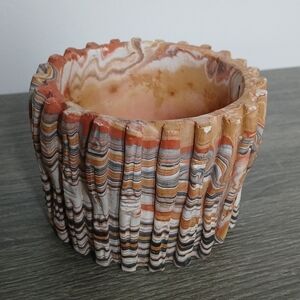 Vintage Sawtooth Textured Swirl Earthenware Art Pottery Planter Pot